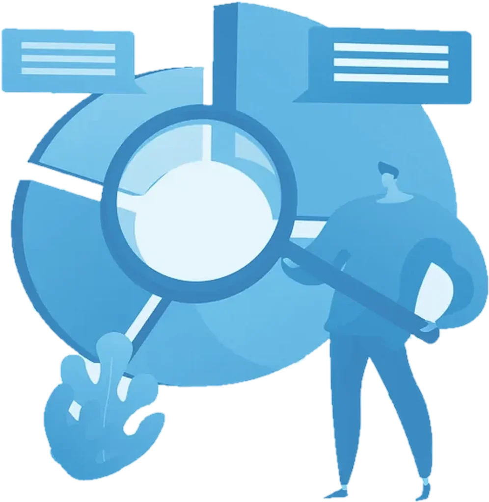 Illustration of a person holding a large magnifying glass over charts, representing an audit review