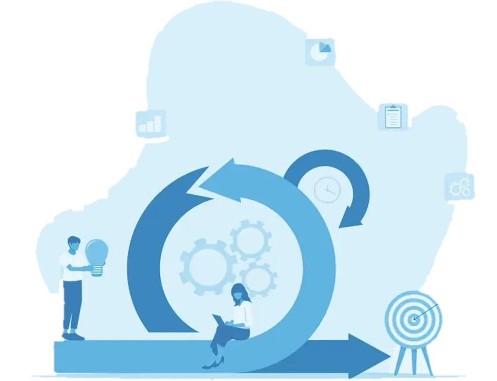 Illustration of a continuous cycle of arrows and gears, representing automated certificate renewal