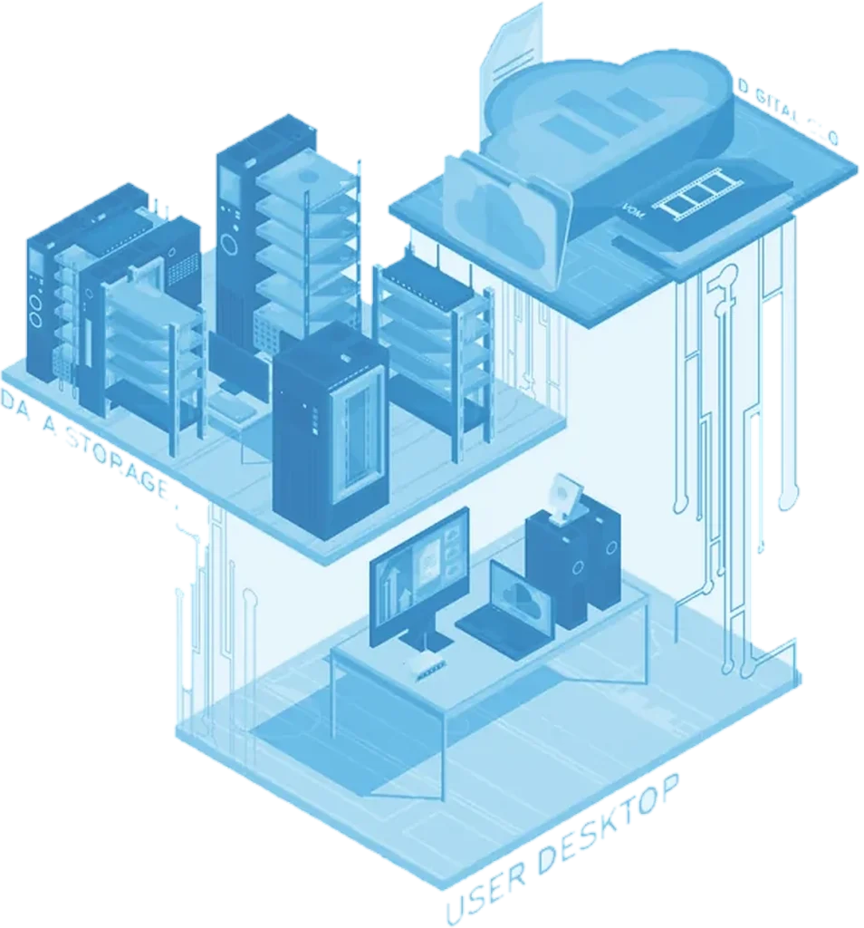 Isometric illustration of server racks and hardware security modules in a secure data center linked to the cloud